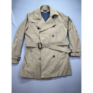 Banana Republic Double Breasted Belted Tan Buckle Long Cotton‎ Trench Coat Sz M